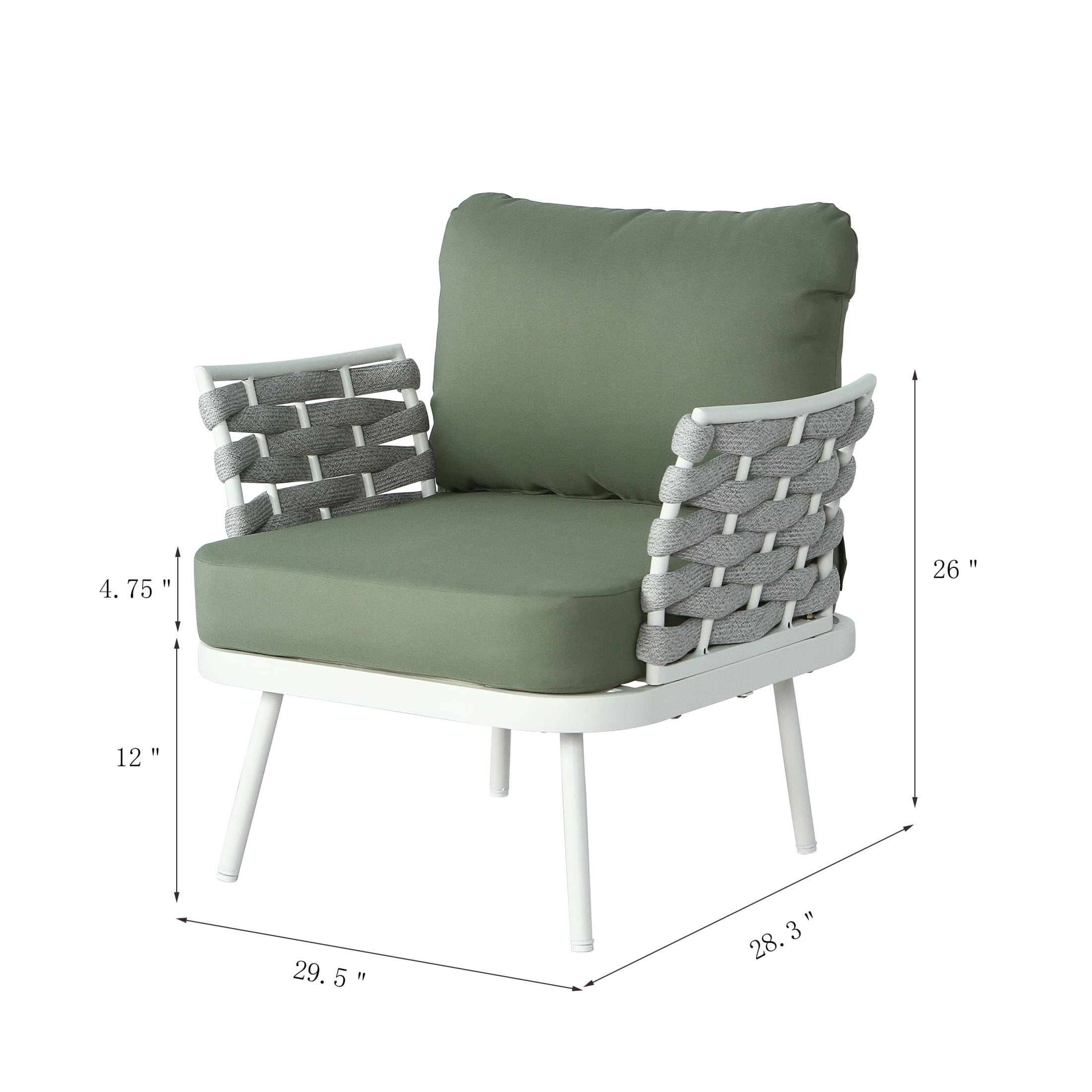 Christopher Knight Home Outdoor Rope Woven Lounge Chairs with Cushions, Steel Frame, Off White+Green, Set of 2