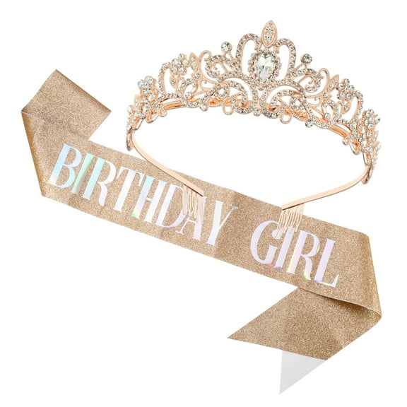 1 Set Birthday Tiara Crown Rose Gold Tone Birthday Party Queen Tiara Headbands for Girl Women