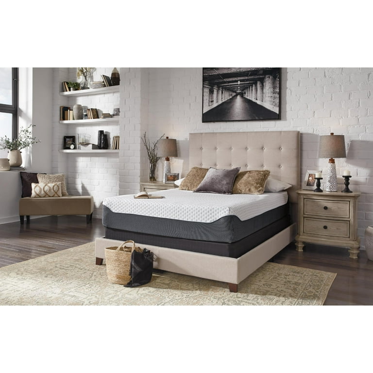 Signature Design by Ashley 12 Inch Chime Elite King Memory Foam Mattress in a box White Gray