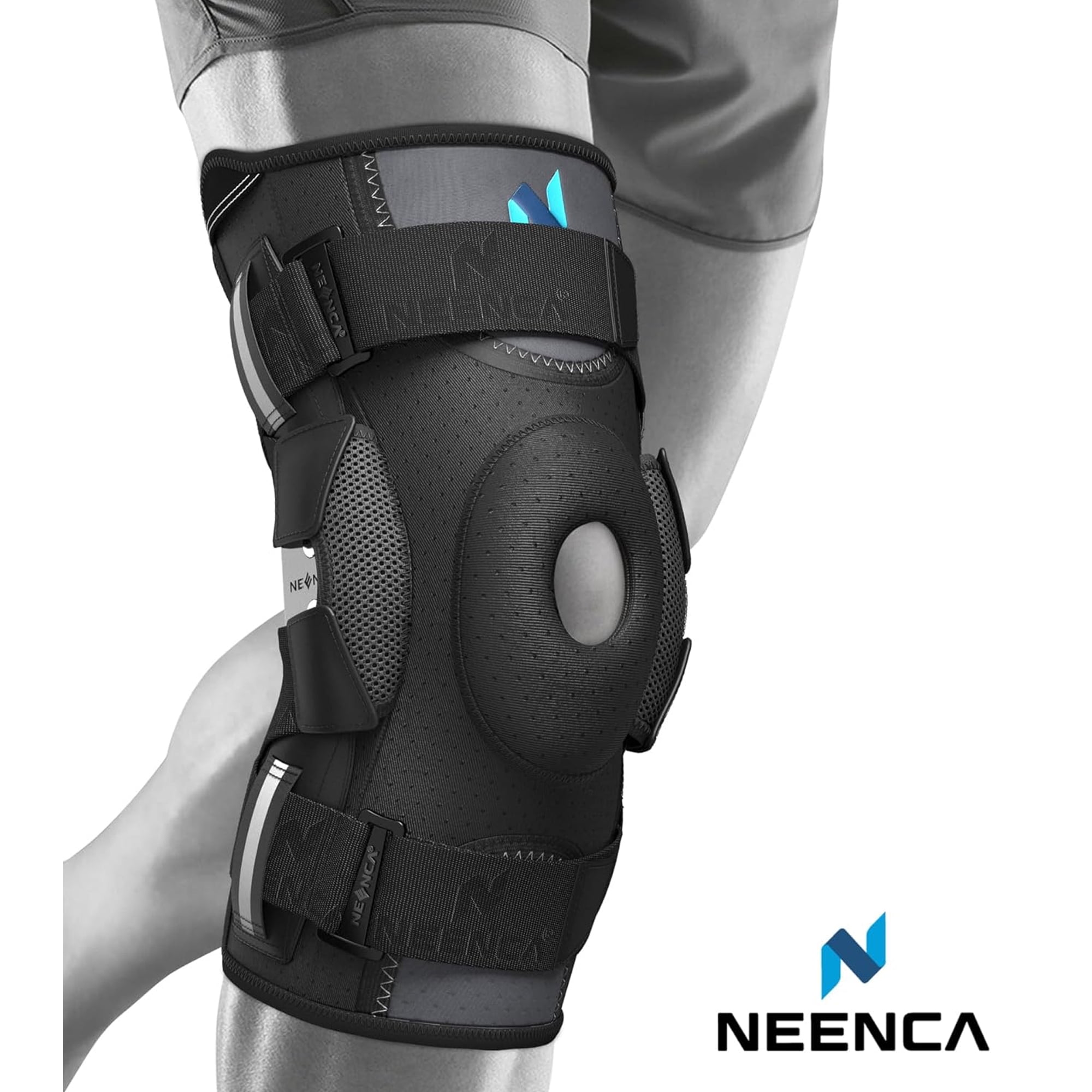 NEENCA Hinged Knee Brace with Patented X-Straps Fiting System,Knee Compression Sleeve Relieves Meniscus Tear,ACL,MCL,Knee Support and Knee Pain Relief,Men & Women-XL