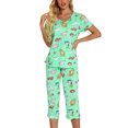 thumbnail image 3 of Lu's Chic Women's Cute Pajama Set Cotton Capri Loungewear Soft Short Sleeve Pjs Comfy Pants Lounge Two Piece Patterned Print Sleepwear Green X-Large, 3 of 5