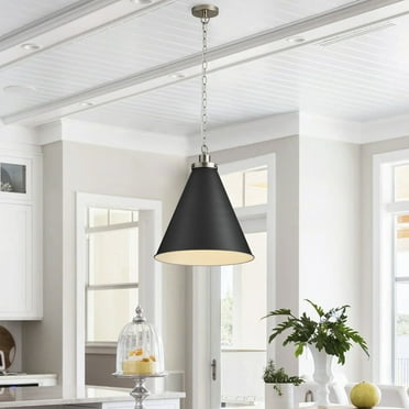 Modern Brushed Nickel 1-Light Single Cone Metal Hanging Lamp for Kitchen Island