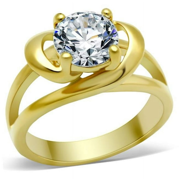 Women IP Gold Stainless Steel Ring with AAA Grade CZ in Clear - Size 10