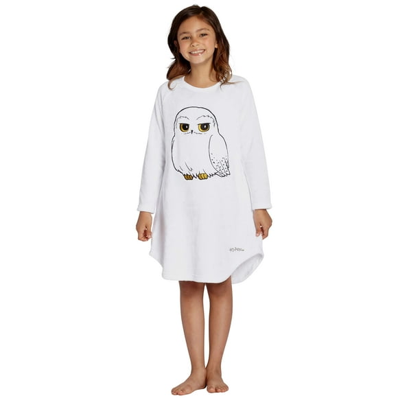 Harry Potter Pajama Girls' Hedwig Owl Micro Raschel Fleece Hi-Lo Nightgown Costume