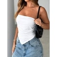 thumbnail image 4 of Women's Y2K Asymmetrical Ruched Strapless Tube Top Open Back Slim Fit Crop Bandeau Going Out Top, 4 of 5