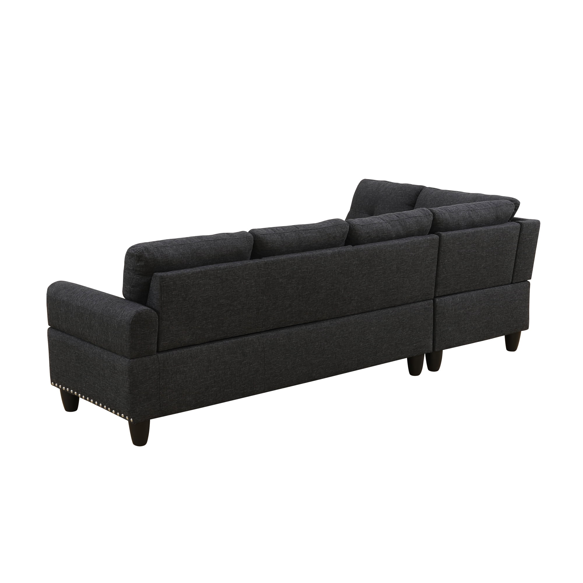 Leumius L-Shaped Sectional Sofa, Modern 4-Seat Couch with Built-in Cup Holders, Upholstered Fabric Sectional Couch with Left Facing Chaise for Living Room, Apartment, Office,Black