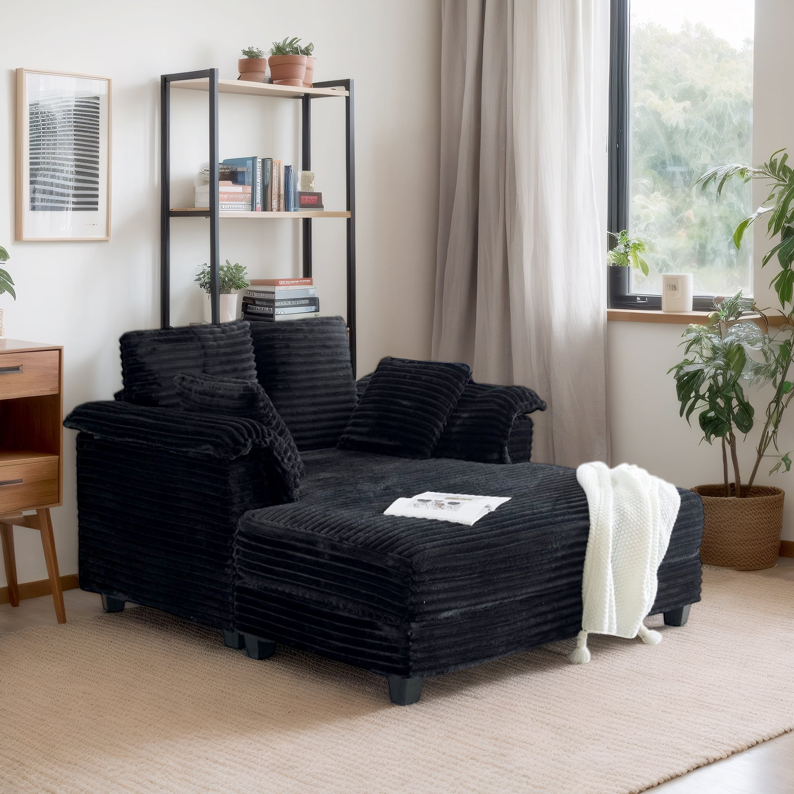 Ktaxon Corduroy Sofa Bed, Upholstered Comfy Sleeper with Pillow Arms, Lounge Chair with Lumbar Support Pillows, Ideal for Small Spaces Black