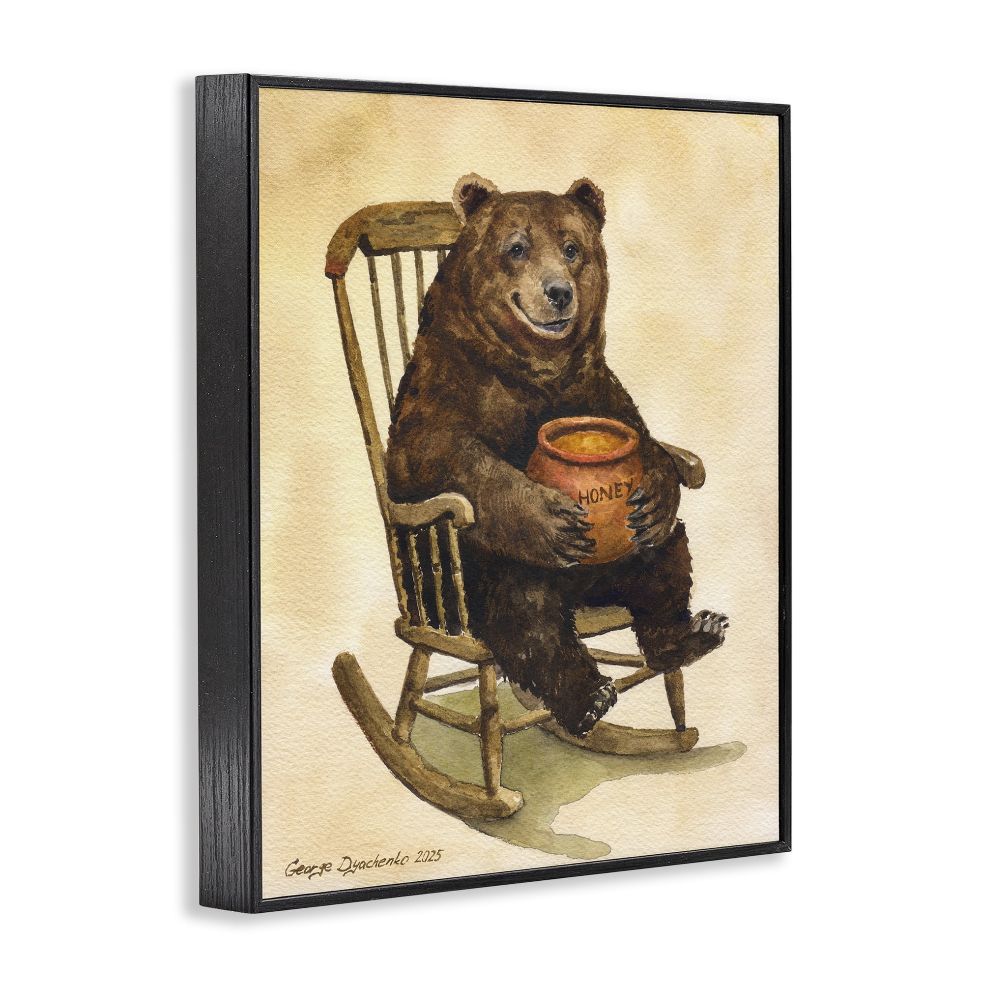Stupell Industries Happy Bear & Pot of Honey Black Framed Giclee Art, design by George Dyachenko