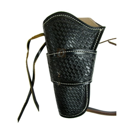 Leather Holster Long Barrel Revolver Pistol Fit Basket Tooled Black - Left Hand