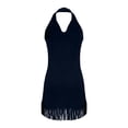 thumbnail image 6 of VBVC Women's Faux Suede Halter Neck Mini Dress , Ladies' V-Neck Fringe Hem Western Dress , Festival Party Bodycon Dresses For Women,Navy,S-2XL, 6 of 9