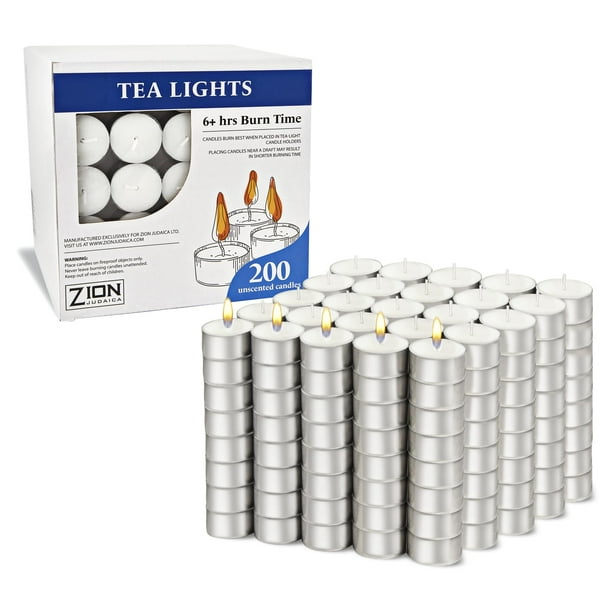 Velas Tealight Zion Judaica, 6 horas de combustión, juego de 200