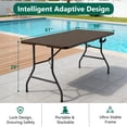 thumbnail image 5 of WASUHE 5 Foot Rectangle Folding Table, Fold-in-Half Portable Plastic Picnic Foldable Table with Carry Handle, Indoor Outdoor Use for Camping, Parties, BBQs, Events, Brown, 5 of 10