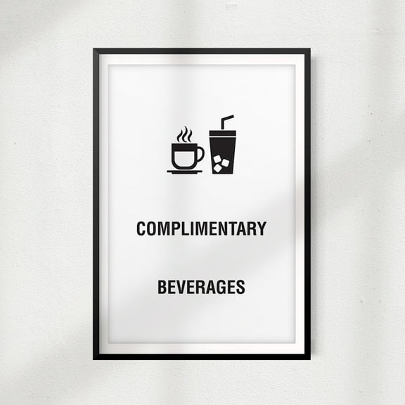 Complimentary Beverages 5" x 7" UNFRAMED Print Home Décor, Coffee Wall Art