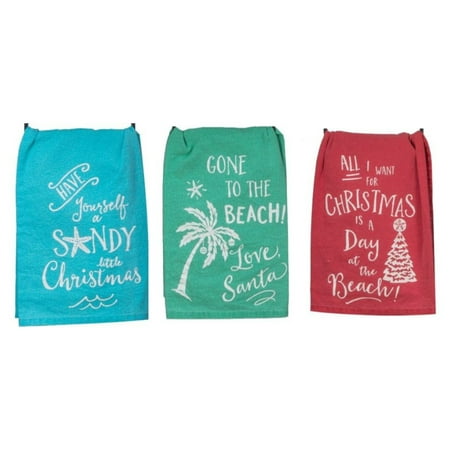 Beachy Christmas Red Green and Teal Kitchen Flour Sack Towels Linens