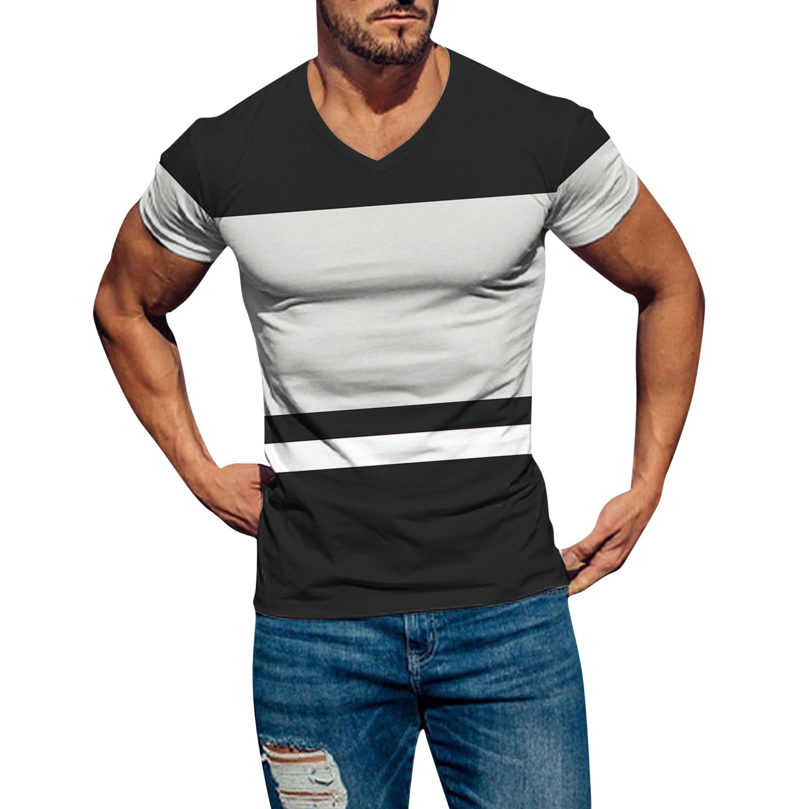 T Shirts For Men Short Sleeve Cotton Blended Soft Lightweight V Neck Crew Neck T-Shirt Walmart.com