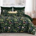 thumbnail image 1 of Juego de edredón Yiran Queen con estampado floral verde oscuro, 7 piezas, 1 of 8
