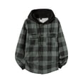 thumbnail image 6 of LYSMORA Mens Drawstring Hooded Long Sleeve Plaid Flannel Shacket Dual Chest Patch Pockets Ribbed Cuffs Button Front Casual Street Outer Jacket Top, 6 of 8