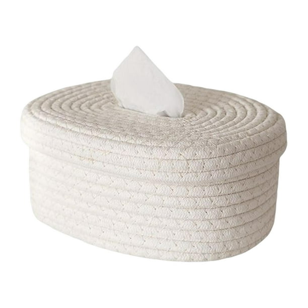 jifeng Cotton Rope Woven Tissue box for Decor Stylish Handmade White
