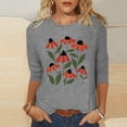 thumbnail image 4 of qucoqpe Women's Summer Fashion Floral Printed Blouses Tops Casual Loose Fit Crew Neck 3/4 Sleeve Shirts, 4 of 5