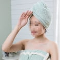 thumbnail image 3 of Paquete de 2 toallas para el cabello, toalla para secar el cabello con botón, toalla para el cabello, gorro para el cabello seco, gorro de baño, 3 of 5