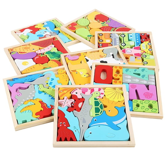 Feledorashia Wooden Puzzles, Wood Blocks Jigsaw Puzzle Board, Shape-Sorting Activity for Kids, Educational Learning Christmas Gift Toys for 3 Year Old Boys Girls(Animals, Dinosaurs, Numbers, Fruit)