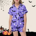 thumbnail image 2 of Gelikeya Pajamas Size 12-13 Halloween Pajamas Short Sleeves Collared Tops Shorts 2pcs Outfits Halloween Nighie Gifts Preppy Clothes 2-13Y (Light Purple, 12-13 Years), 2 of 5