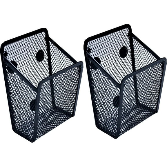 Siloon 2 Pack Magnetic Pencil Pen Holder, Rectangle Metal Mesh Basket Storage Organizer with Extra Strong Magnet to Hold Refrigerator, Whiteboard, Locker Accessories, Office Supplies - Black