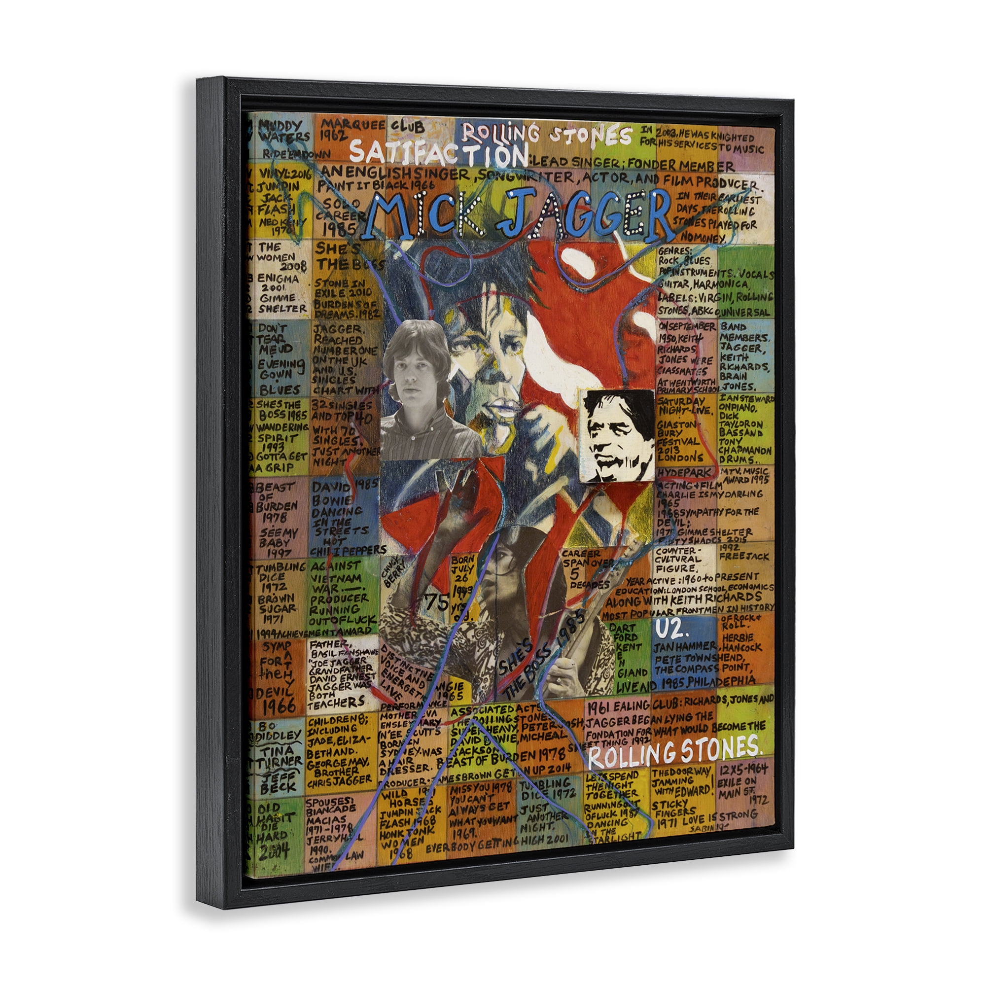 Stupell Industries Mick Jagger Collage People Drawing Black Floater Framed Canvas Art Print Wall Art, 25 x 31