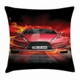 thumbnail image 1 of Cars Throw Pillow Cushion Cover, Front View of a Fire Car Speeding Hot Flames on Abstract Backdrop Concept Design, Decorative Square Accent Pillow Case, 16 X 16 Inches, Red Orange Black, by Ambesonne, 1 of 2