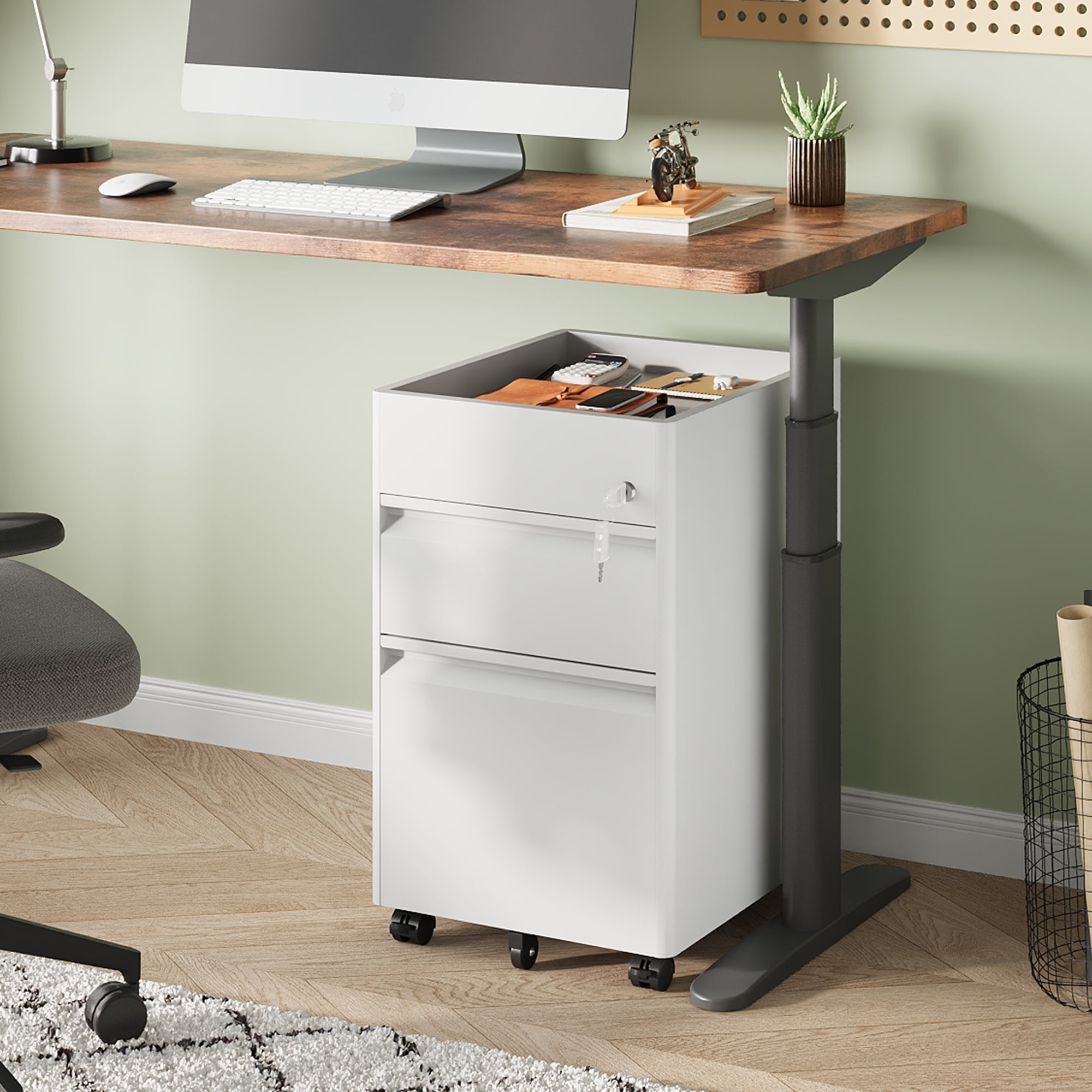 GALAXHERO 2 Drawer File Cabinet with Lock, Metal Storage Organizer with Fence, Mobile Filing Cabinets for Home Office, Fit Letter/A4/Legal Size Files, White