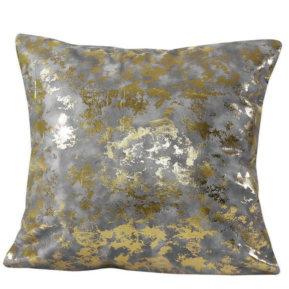 Violet Linen Marble Classic Pattern, Polyester Fabric, Gold Brushed Foil, Solid Color Backing, Silver , 18 Inch x 18 Inch, Square, Decorative Accent Throw Pillow