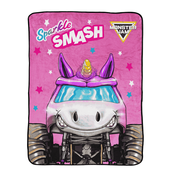 Monster Jam Sparkle Smash Throw, 46x60, Polyester Coral Fleece, Pink, Monster Jam