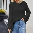 thumbnail image 2 of Women Knit Sweater Bell Sleeve Long Sleeve Jacket Fashion Style Loose Round Neck Pullover Jumper Black XL, 2 of 7