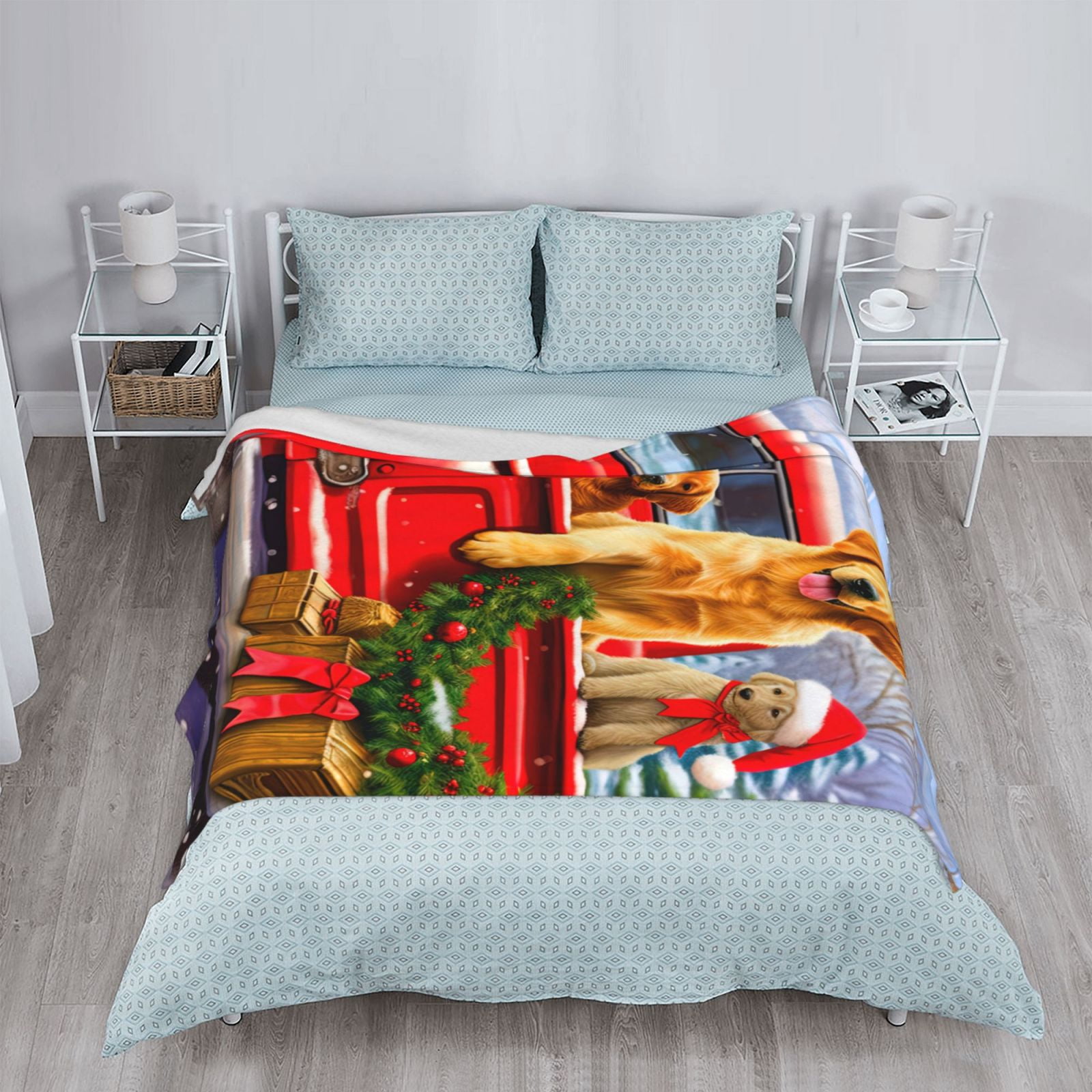 PHELIKA Christmas Red Truck Golden Retriever Dog 08 All Season Soft Throw Blanket Lightweight Flannel Fleece Blankets 60"x50"