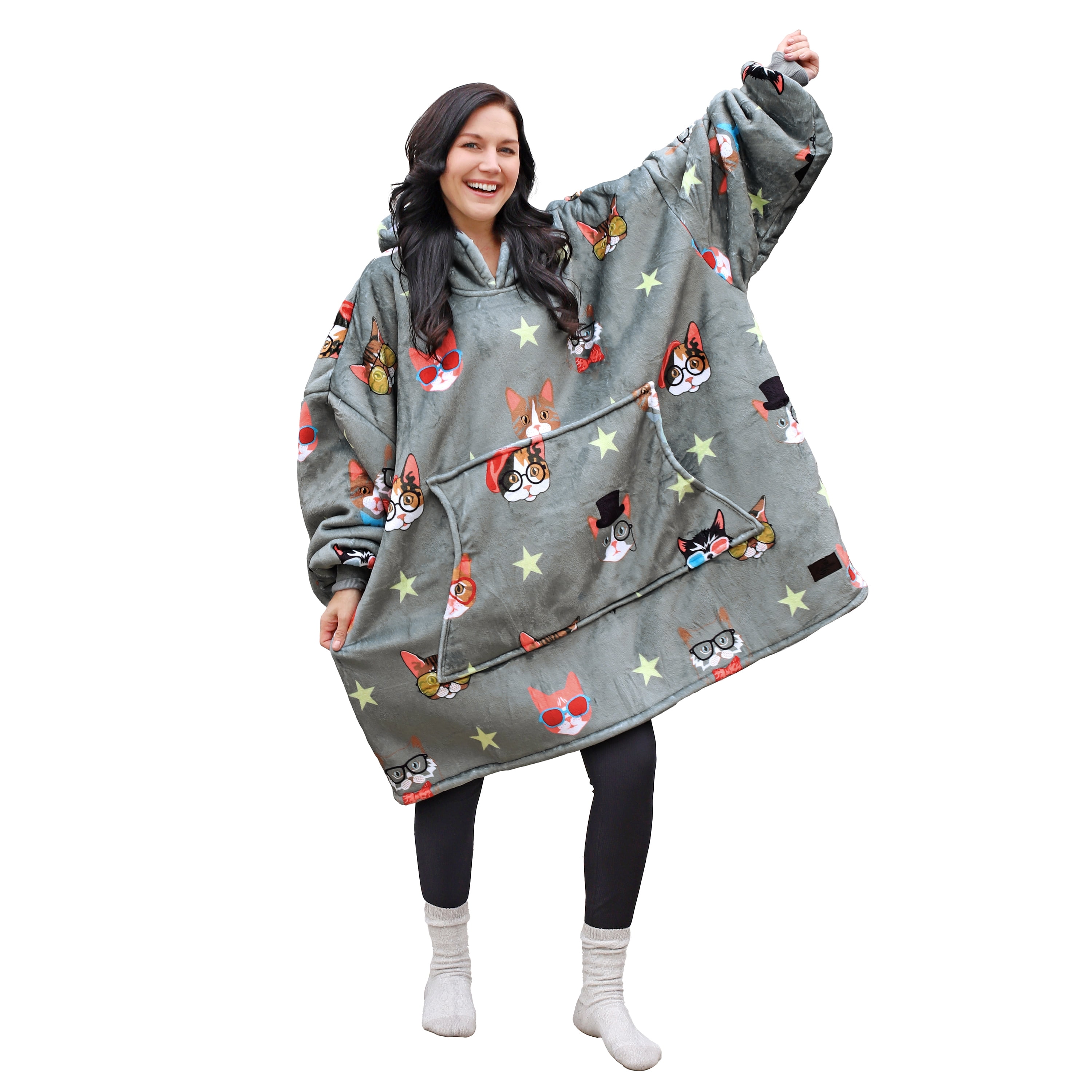 Catalonia Oversized Wearable Blanket Hoodie Sweatshirt, Comfortable Sherpa Lounging Pullover for Adults Men Women Teenagers Wife Girlfriend Gift