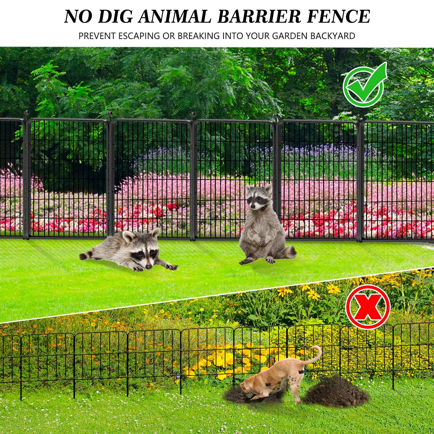 Decorative Garden Metal Fence Black 108ft×40in 2 Panels Wire Rustproof Folding Animal Barrier Border Heavy Duty Iron Landscape Edging Privacy Fencing Patio Flower Bed for Yard Dog Outdoor Fences