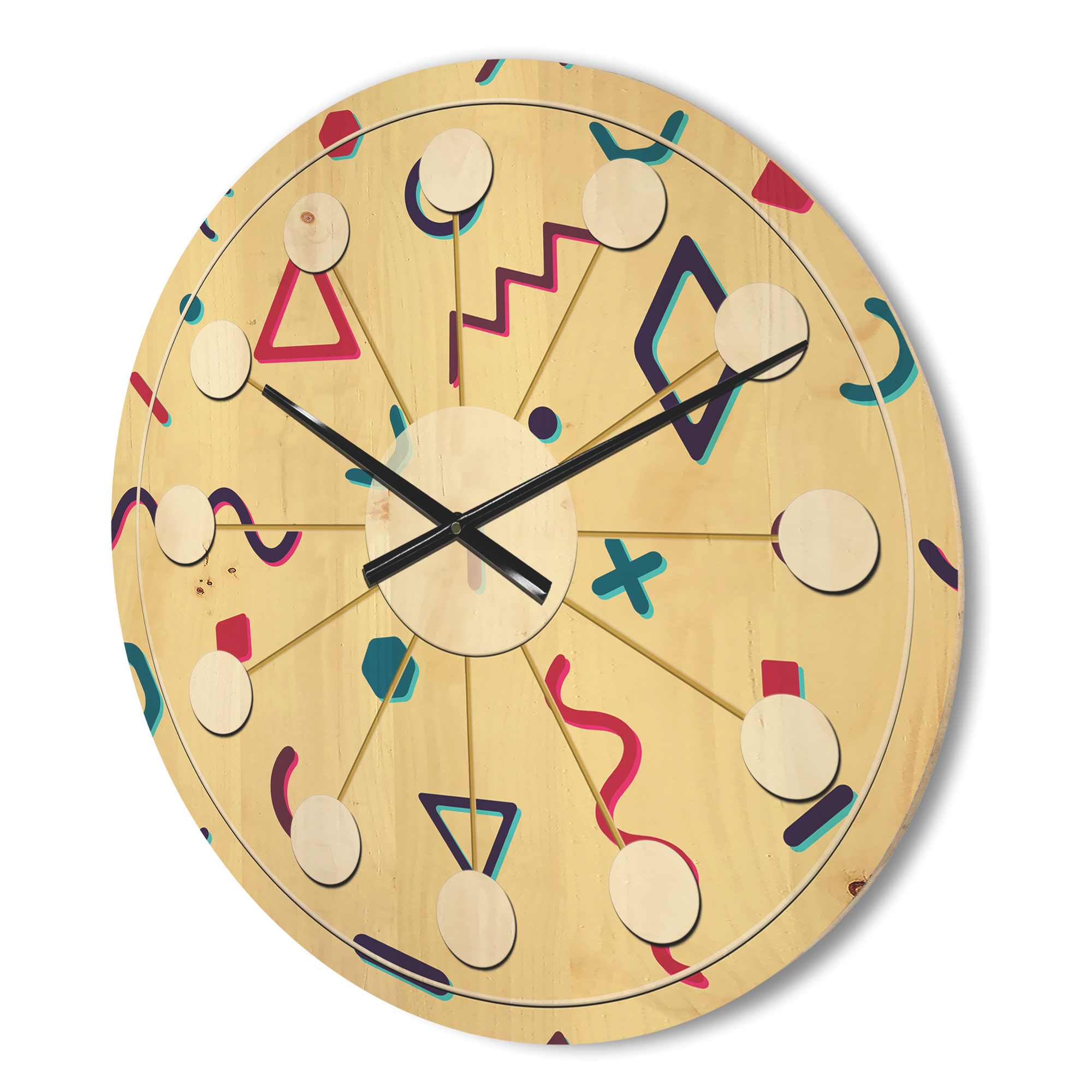 Designart 'Abstract Retro Pattern Design IX' Mid-Century Modern Wood Wall Clock