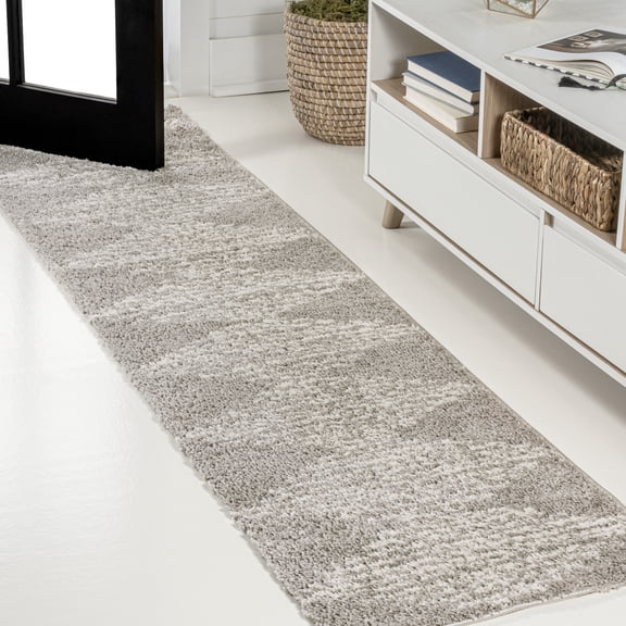 JONATHAN Y MOROCCAN HYPE 2 x 10 Runner Rug, Elm Diamond Stripe Geometric Shag - Gray/Ivory, MOH408B-210