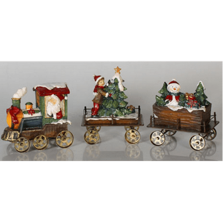 Set of 3 WoodLike Santa Claus in Train Christmas Table Top Decorations