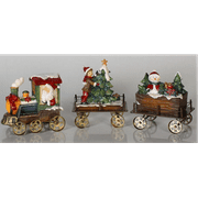 Set of 3 Wood-Like Santa Claus in Train Christmas Table Top Decorations