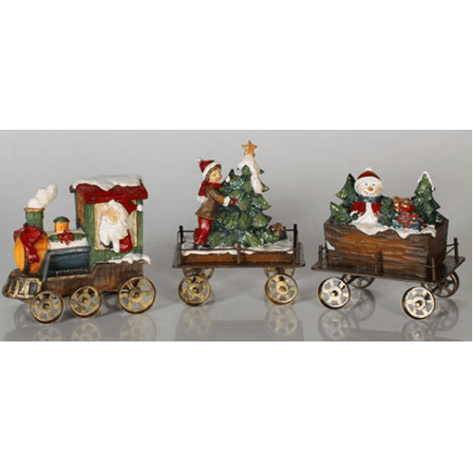 Set of 3 Wood-Like Santa Claus in Train Christmas Table Top Decorations