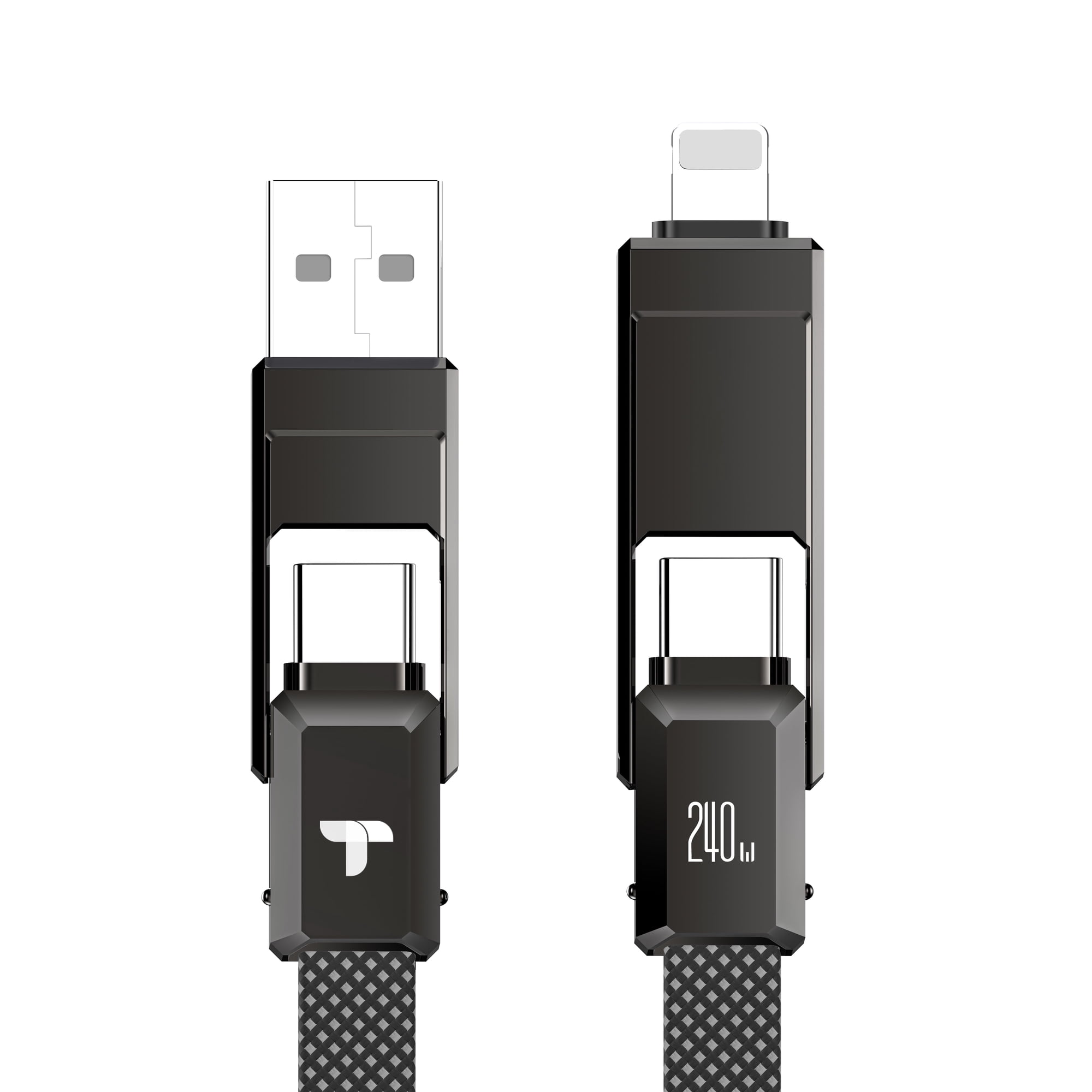 240W 4-in-1 Data Cable Super Fast Charging Cable,with Data Sync,480Mbps,USB C Charging Cord Combo Type C/USB A/L Port for iPhone/iPad/Samsung/Laptop