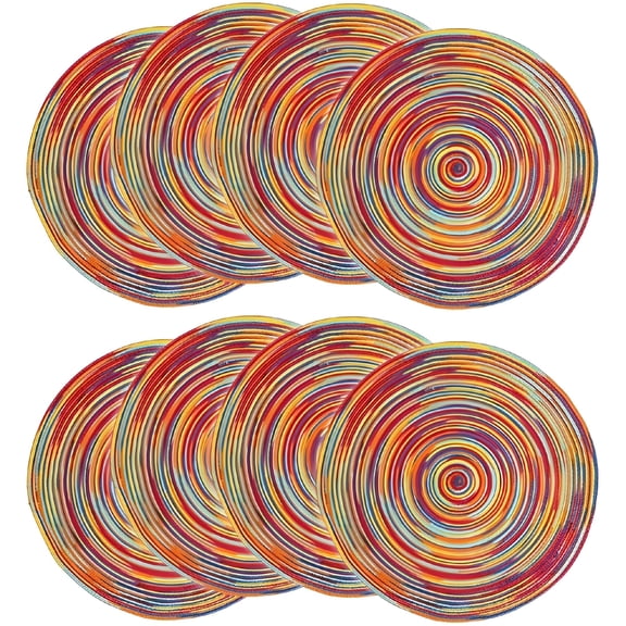 AUQ 2026 New Colorful Round Braided Fabric Placemats Set of 8-Dining Table Mat for Kitchen Party Decor