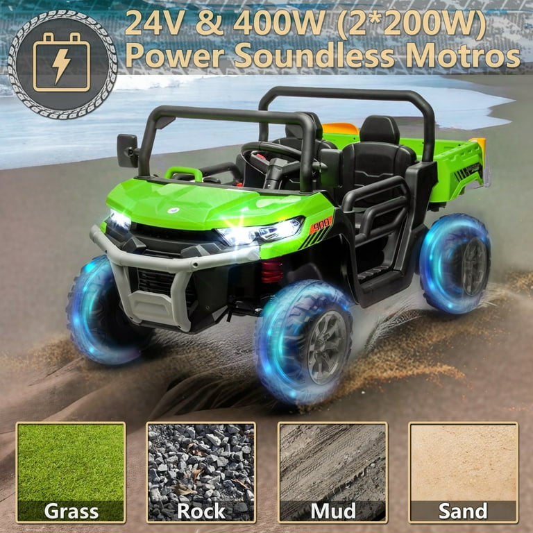 24V 2 Seater Ride on Toys Ride On UTV with 2x200W Motor Ride On Dump Truck Ride On Car with Dump Bed Shovel Electric Vehicle with Rubber Tires LED