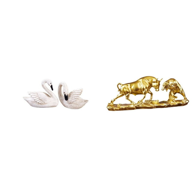 Elegantes Esculturas De Resina De Cisne Y Toro. Figuras Modernas De Animales Para El Hogar, La Oficina, El Dormitorio O La Sala De Estar. Decoración Navideña Según El Feng Shui.