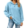 thumbnail image 4 of THNCYX Women Waffle Knit Hooded Henley Shirts Drawstring Hoodies Long Sleeve Tops Loose Fit Casual Sweatshirt Fall Clothes, 4 of 7