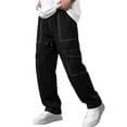 thumbnail image 5 of Danhjin Men's Cargo Pants Straight Leg Elastic Waist with Drawstring Work Casual Hiking Camping Pants Loose Solid Color Trousers with Pockets, 5 of 9