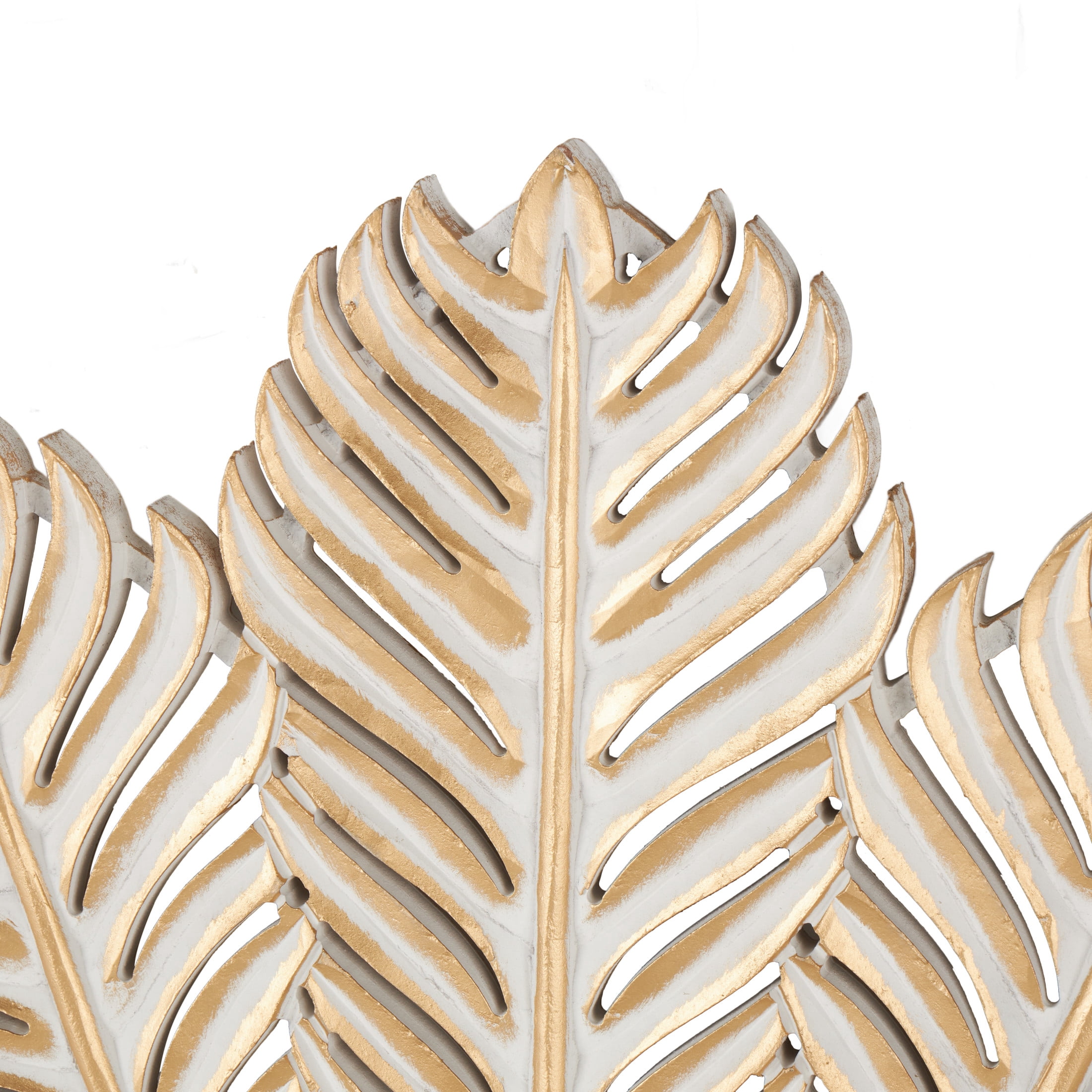DecMode Gold Wooden Leaf Panel Palm Tree Wall Decor with White Accents