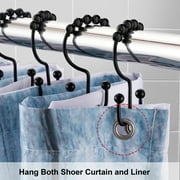 Siaomo Shower Curtain Hooks Rings, Premium Stainless Steel Rustproof Double Glide Shower Hooks for Bathroom Shower Rods Curtains,Double Hooks-Set of 12, Black