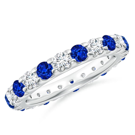 Angara Natural 3.3mm Blue Sapphire with Diamond Eternity Band/Ring in 14K White Gold for Women. (Ring Size: 6)